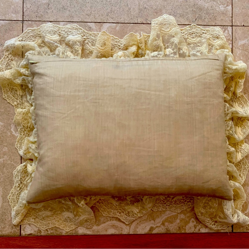 Chantilly lace and silk kidney pillow and euro sham.Made by Ethan Allen company